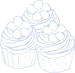 Illustration von Cupcakes dekoriert mit Zuckerblüten